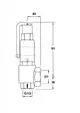 Sicherheitsventil von IMI Hydronic Engineering mit senkrechter Bauform, einer Halterung und mehreren Gewindeanschlüssen, skizziert mit Maßangaben.